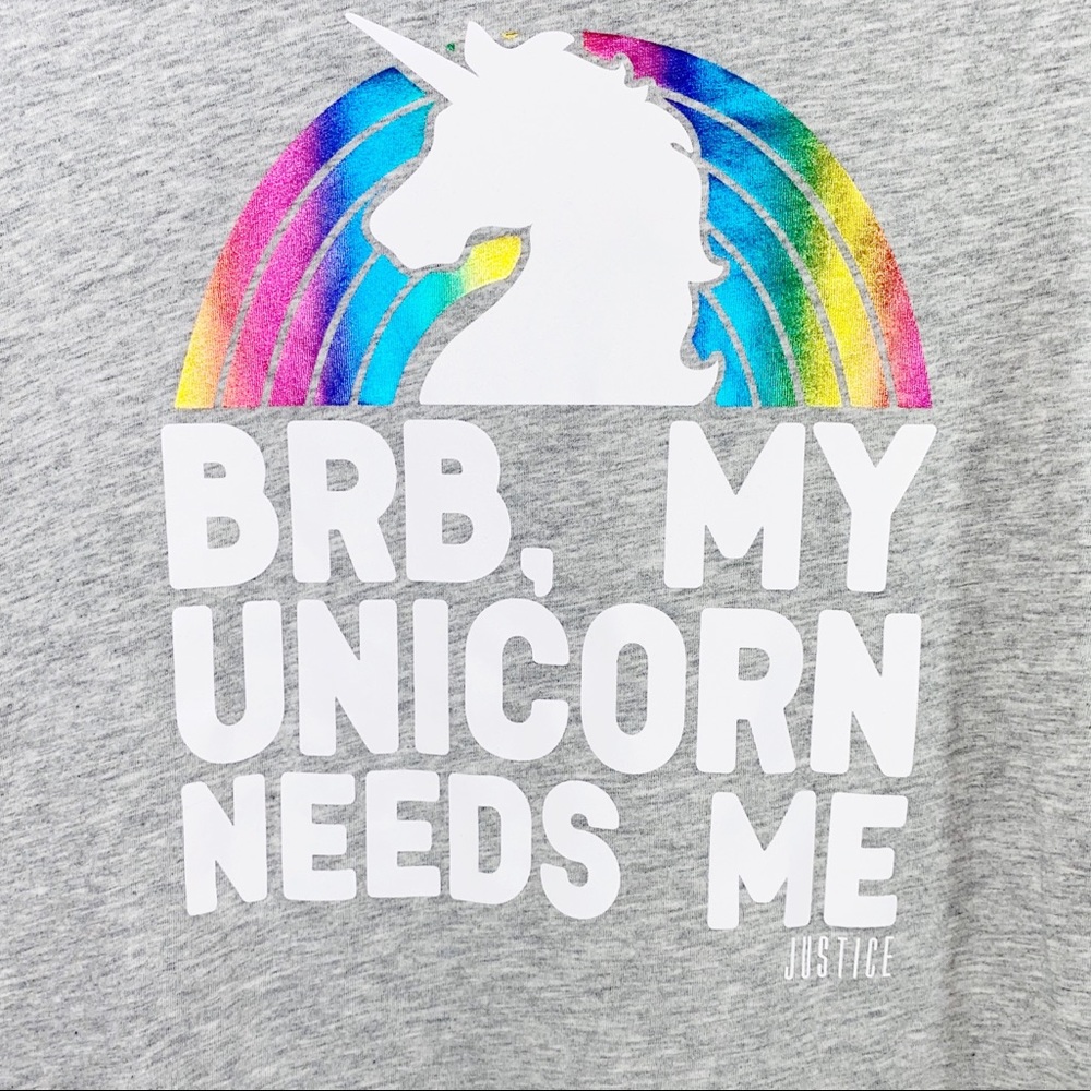 [Girl's] Justice Gray Unicorn Shirt BRB Size 12